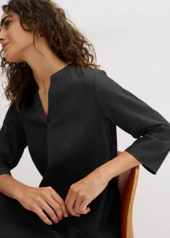 bonprix Bekleidung·Pullover & Strickjacken^Tunika-Kleid aus Viskose-Mix mit Struktur Effekt schwarz