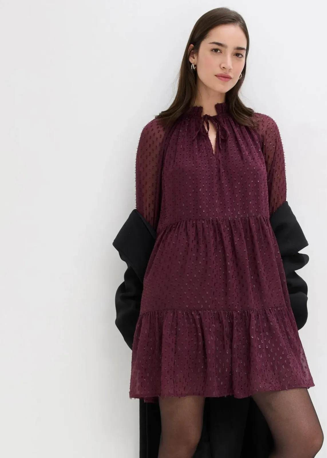 bonprix Kleider|Bekleidung·Pullover & Strickjacken^Tunika-Kleid mit Glitzereffekt weinrot