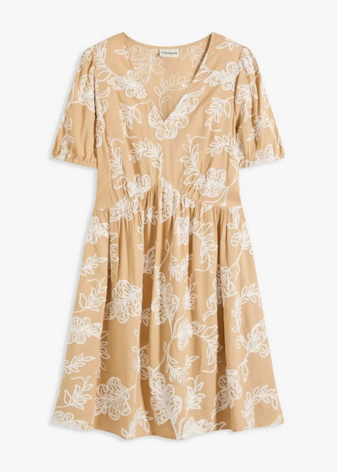 bonprix Bekleidung·Pullover & Strickjacken|Kleider^Tunika-Kleid mit Stickerei aus fließender Viskose beige
