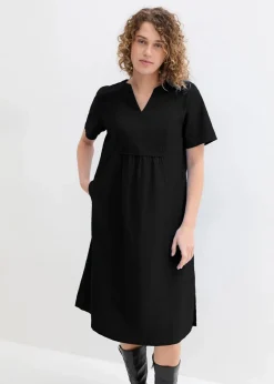 bonprix Kleider|Bekleidung·Pullover & Strickjacken^Tunika-Kleid mit Taschen aus Leinen-Baumwoll-Mix schwarz