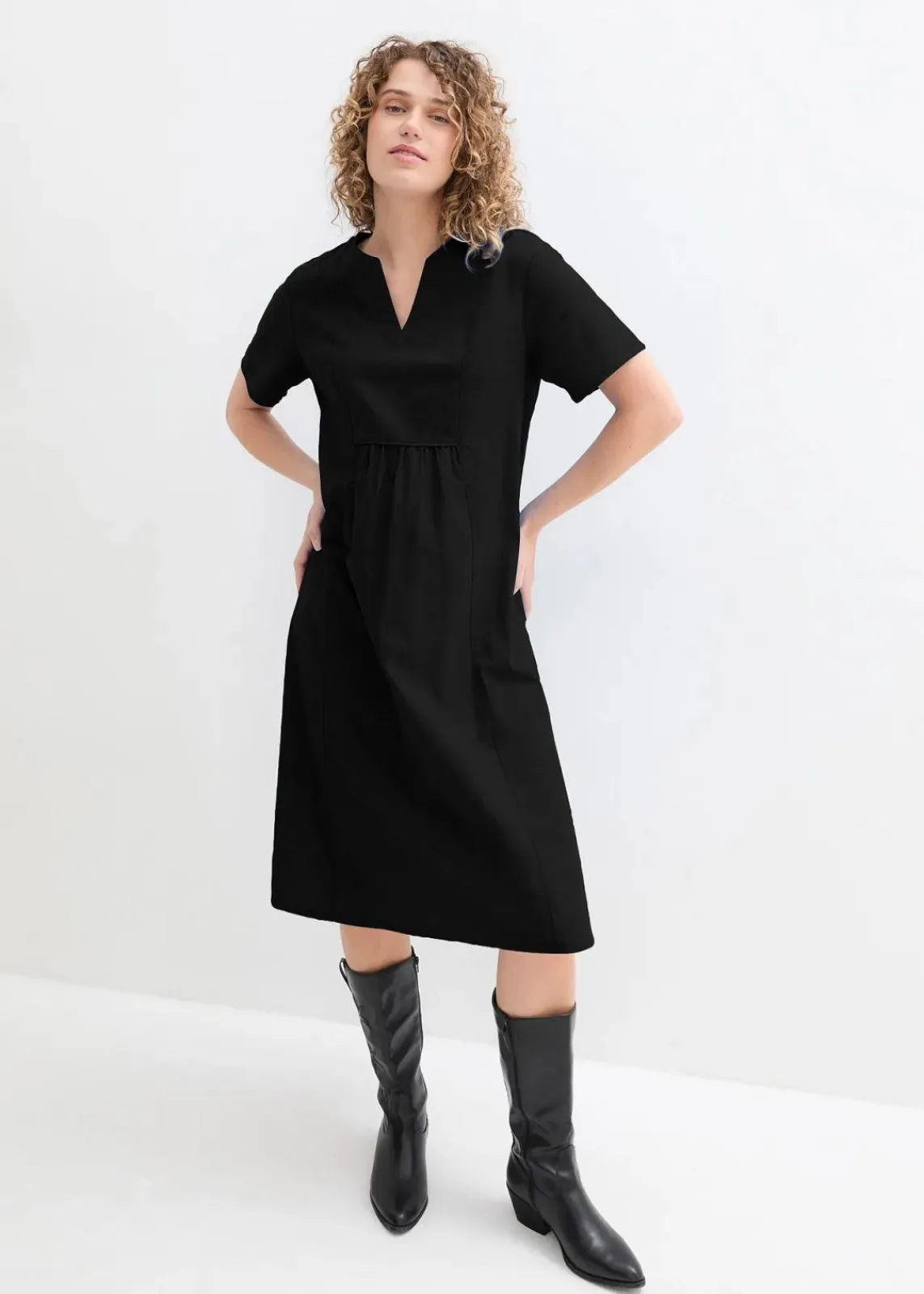 bonprix Kleider|Bekleidung·Pullover & Strickjacken^Tunika-Kleid mit Taschen aus Leinen-Baumwoll-Mix schwarz