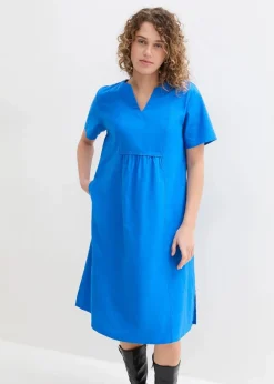 bonprix Bekleidung·Pullover & Strickjacken|Kleider^Tunika-Kleid mit Taschen aus Leinen-Baumwoll-Mix azurblau