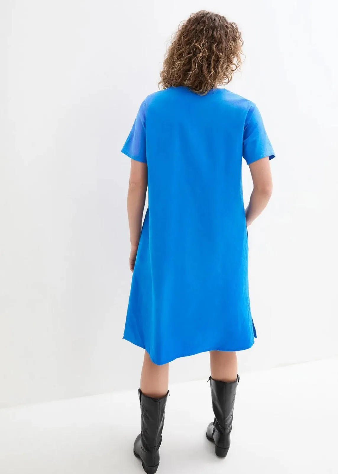 bonprix Bekleidung·Pullover & Strickjacken|Kleider^Tunika-Kleid mit Taschen aus Leinen-Baumwoll-Mix azurblau