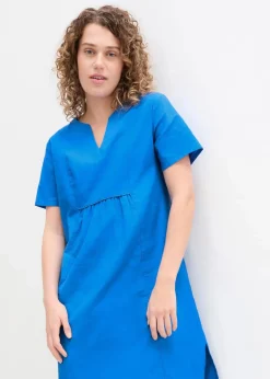 bonprix Bekleidung·Pullover & Strickjacken|Kleider^Tunika-Kleid mit Taschen aus Leinen-Baumwoll-Mix azurblau