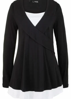 bonprix Shirts & Tops|Nachhaltigere Materialien^Tunika-Shirt aus Baumwoll-Viskose-Mix schwarz