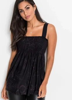 bonprix Shirts & Tops|Nachhaltigere Materialien^Tunikatop aus Viskose-Mix schwarz/lila floral