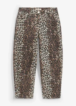 bonprix Bekleidung·Kleider|Hosen^Twillhose aus Baumwolle mit Stretch natur/schwarz/dunkelcognac leo bedruckt