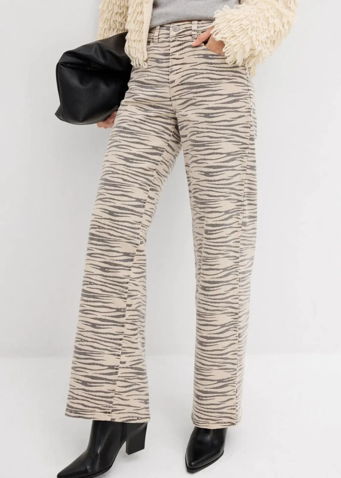 bonprix Hosen^Twillhose aus elastischem Baumwoll-Mix steingrau/schiefergrau zebra