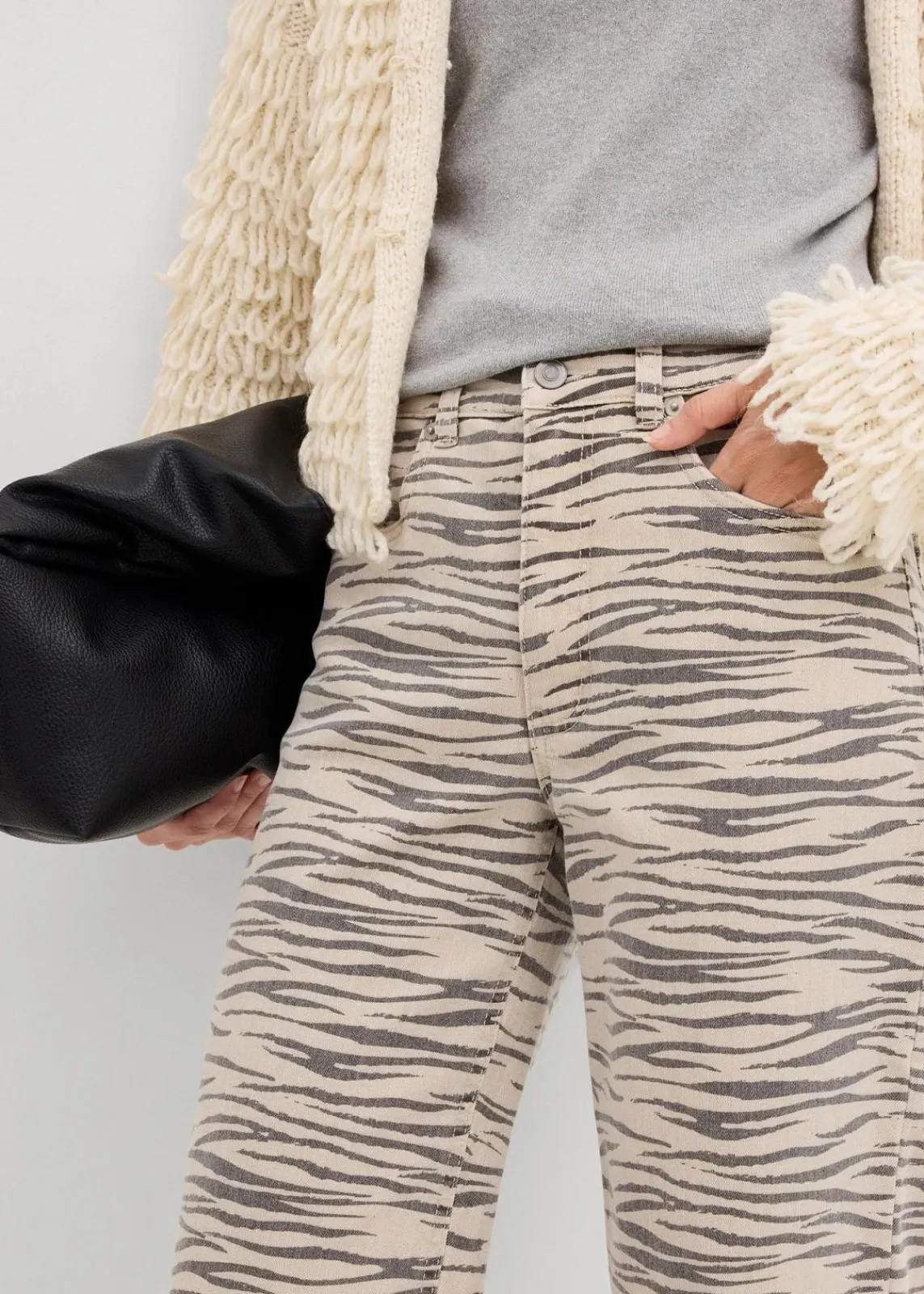 bonprix Hosen^Twillhose aus elastischem Baumwoll-Mix steingrau/schiefergrau zebra