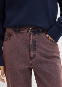 bonprix Bekleidung·Kleider|Hosen^Twillhose mit Acid Wash weinrot washed
