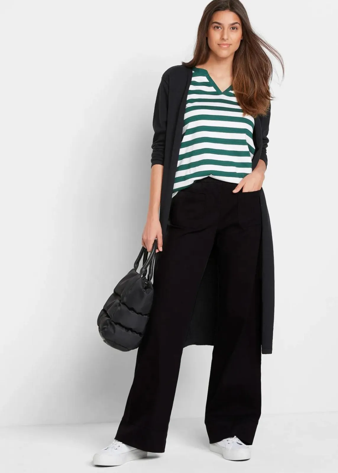 bonprix Bekleidung·Kleider|Hosen^Twillhose mit ausgestelltem Bein und High-Waist-Bequembund schwarz