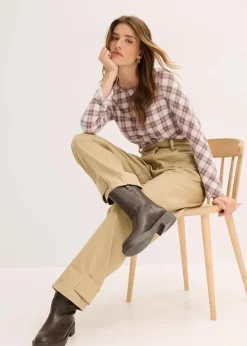 bonprix Bekleidung·Kleider|Hosen^Twillhose mit hohem Bund hellkhaki washed