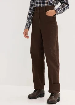bonprix Hosen|Bekleidung·Kleider^Twillhose mit hohem Bund dunkelbraun washed