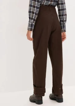 bonprix Hosen|Bekleidung·Kleider^Twillhose mit hohem Bund dunkelbraun washed
