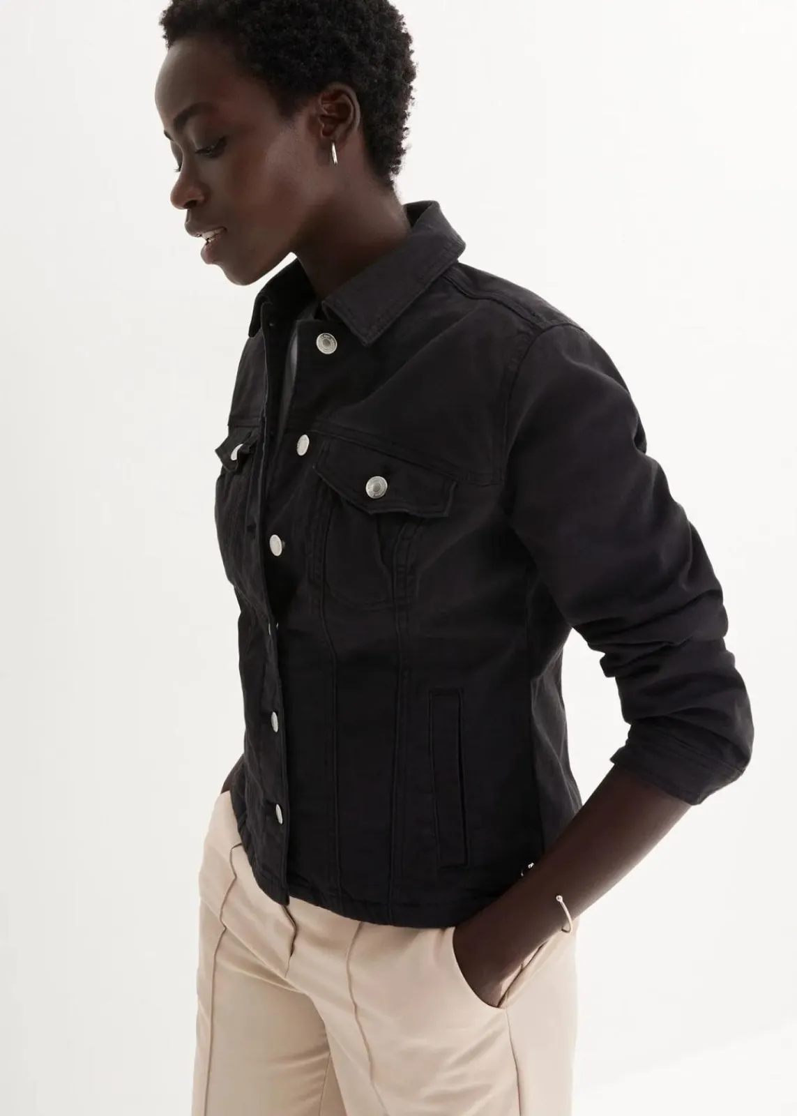 bonprix Jacken & Mäntel|Bekleidung·Hosen^Twill-Jacke schwarz