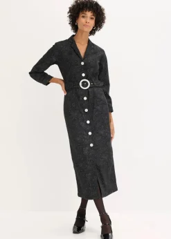 bonprix Kleider|Bekleidung·Pullover & Strickjacken^Twillkleid mit Gürtel (2-tlg.-Set) schwarz/rauchgrau paisley