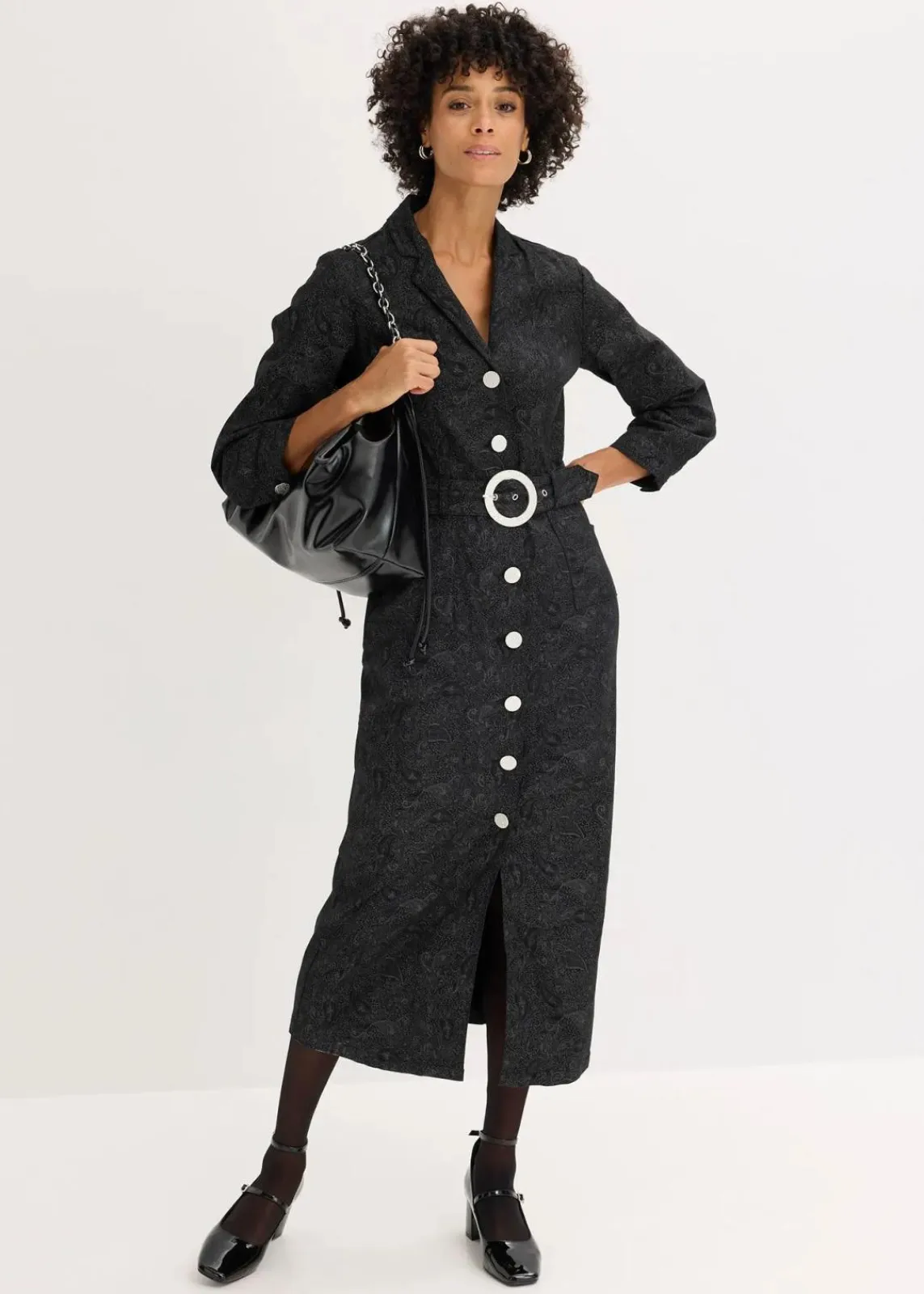 bonprix Kleider|Bekleidung·Pullover & Strickjacken^Twillkleid mit Gürtel (2-tlg.-Set) schwarz/rauchgrau paisley