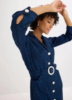 bonprix Bekleidung·Pullover & Strickjacken|Kleider^Twillkleid mit Gürtel (2-tlg.-Set) dunkelblau/hellindigo paisley
