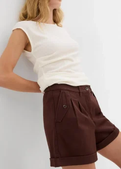 bonprix Bekleidung·Outdoorbekleidung|Bekleidung·Kleider^Twill-Shorts mit hohem Bund terrabraun