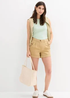 bonprix Nachhaltigere Materialien|Hosen^Twill-Shorts mit hohem Bund new beige