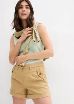 bonprix Nachhaltigere Materialien|Hosen^Twill-Shorts mit hohem Bund new beige
