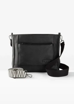 bonprix Taschen^Umhängetasche mit austauschbarem Trageriemen schwarz/weiß twill