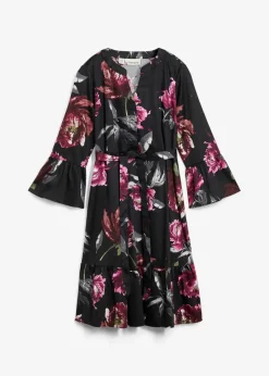 bonprix Bekleidung·Blazer|Umstandsmode^Umstands- und Stillblusenkleid aus reinem Bio-Baumwoll-Satin schwarz/altrosa geblümt