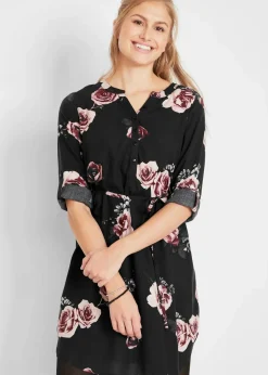 bonprix Bekleidung·Blazer|Nachhaltigere Materialien^Umstands- und Stillblusenkleid aus fließender Viskose schwarz geblümt