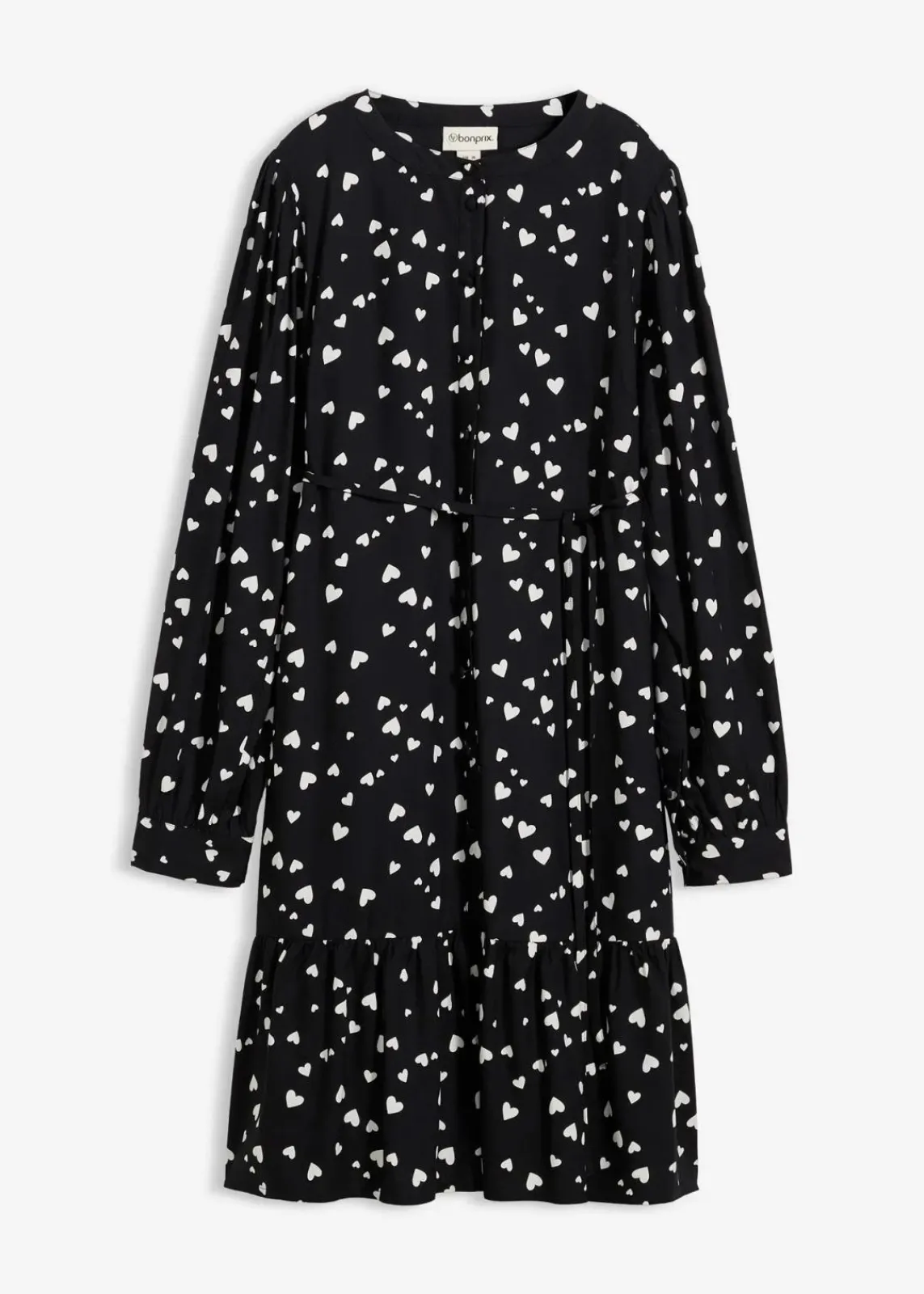 bonprix Bekleidung·Blazer|Umstandsmode^Umstands- und Stillblusenkleid mit süßem Herzendruck aus reiner Viskose schwarz/wollweiß bedruckt