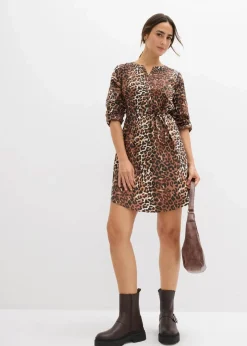bonprix Bekleidung·Blazer|Nachhaltigere Materialien^Umstands- und Stillblusenkleid aus fließender Viskose schwarz leo bedruckt
