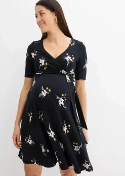 bonprix Bekleidung·Blazer|Umstandsmode^Umstands- und Stillkleid aus weicher Viskose schwarz geblümt