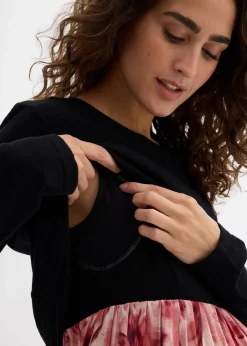 bonprix Bekleidung·Blazer|Umstandsmode^Umstands -und Stillkleid aus Baumwolle und Viskose schwarz/rauchrose