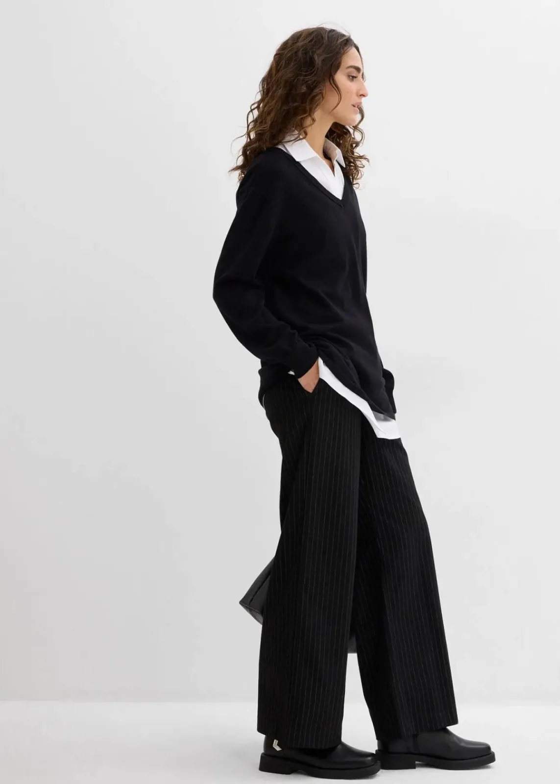 bonprix Bekleidung·Blazer|Umstandsmode^Umstands- und Stillset aus Pullover und ärmelloser Bluse aus Bio-Baumwolle schwarz/weiß