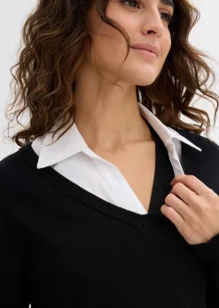 bonprix Bekleidung·Blazer|Umstandsmode^Umstands- und Stillset aus Pullover und ärmelloser Bluse aus Bio-Baumwolle schwarz/weiß