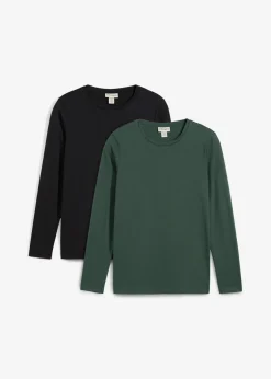 bonprix Umstandsmode|Bekleidung·Blazer^Umstands- und Stillshirts aus reiner Bio-Baumwolle (2er Pack) schwarz+schattengrün