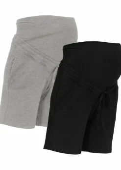 bonprix Bekleidung·Blazer|Umstandsmode^Umstands-Bermudas aus weicher Sweatware (2er Pack) schwarz/grau meliert