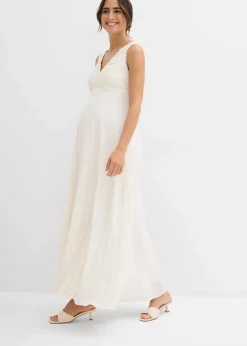 bonprix Bekleidung·Blazer|Umstandsmode^Umstands-Hochzeitskleid aus Spitze, Satin und Georgette wollweiß
