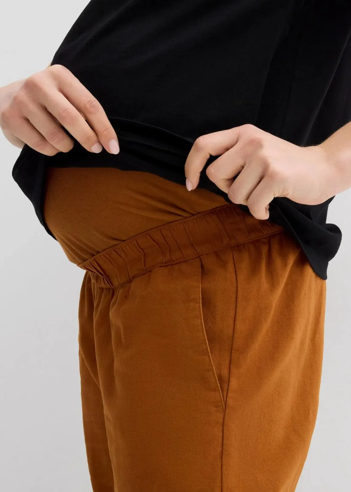 bonprix Bekleidung·Blazer|Umstandsmode^Umstandshose mit Bauchband aus Leinen-Mix bronze