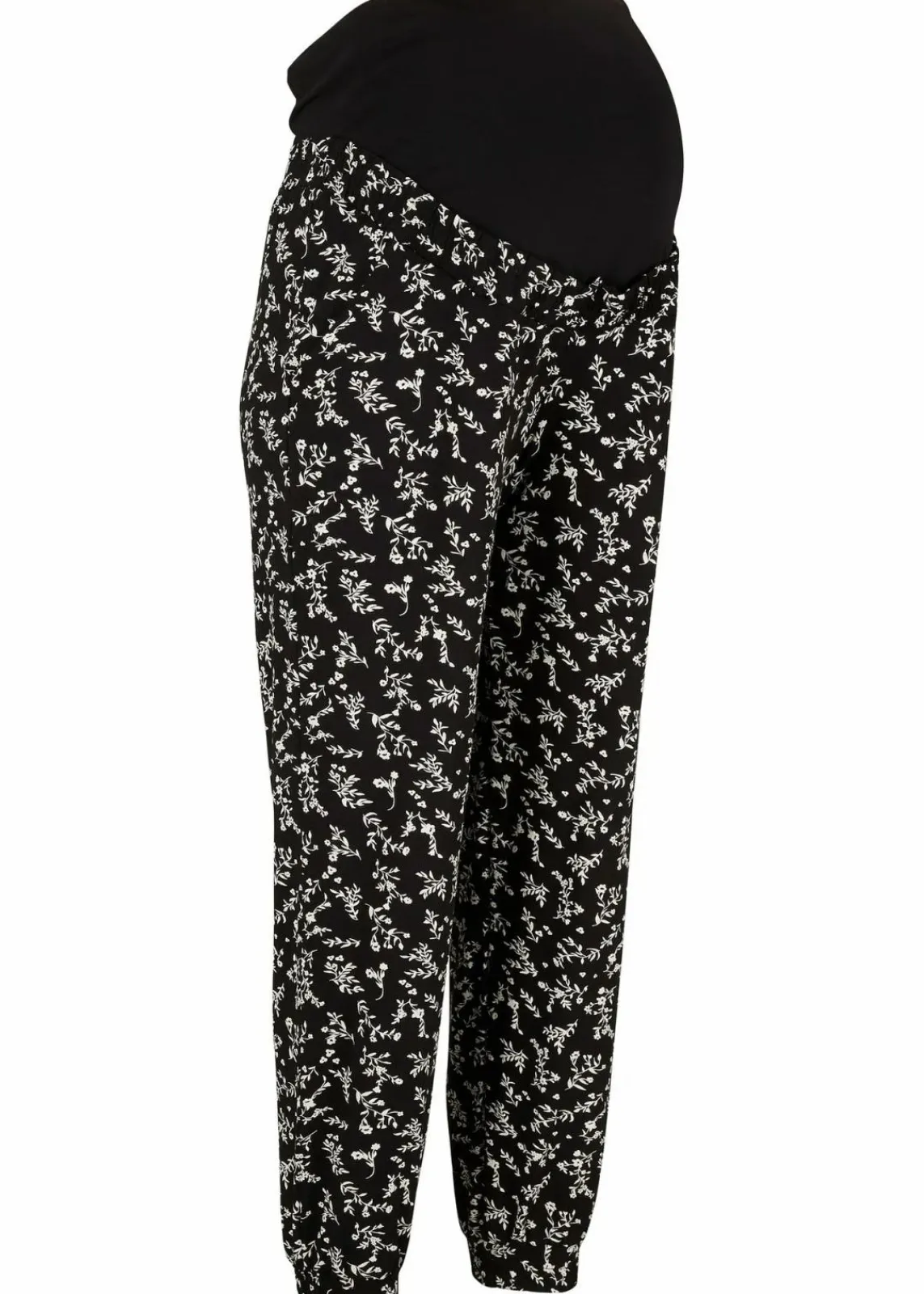 bonprix Bekleidung·Blazer|Umstandsmode^Umstandshose mit verspieltem Druck aus Viskose-Mix, Loose Fit schwarz geblümt