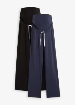 bonprix Bekleidung·Blazer|Umstandsmode^Umstandshosen aus Baumwoll-Jersey, Straight Leg (2er-Pack) dunkelblau+schwarz