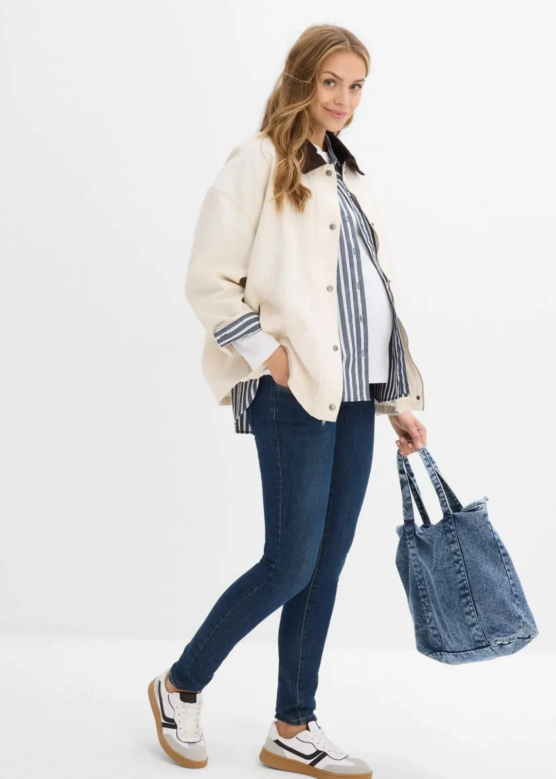 bonprix Bekleidung·Blazer|Nachhaltigere Materialien^Umstandsjeans mit Bio-Baumwolle, Skinny dunkelblau denim