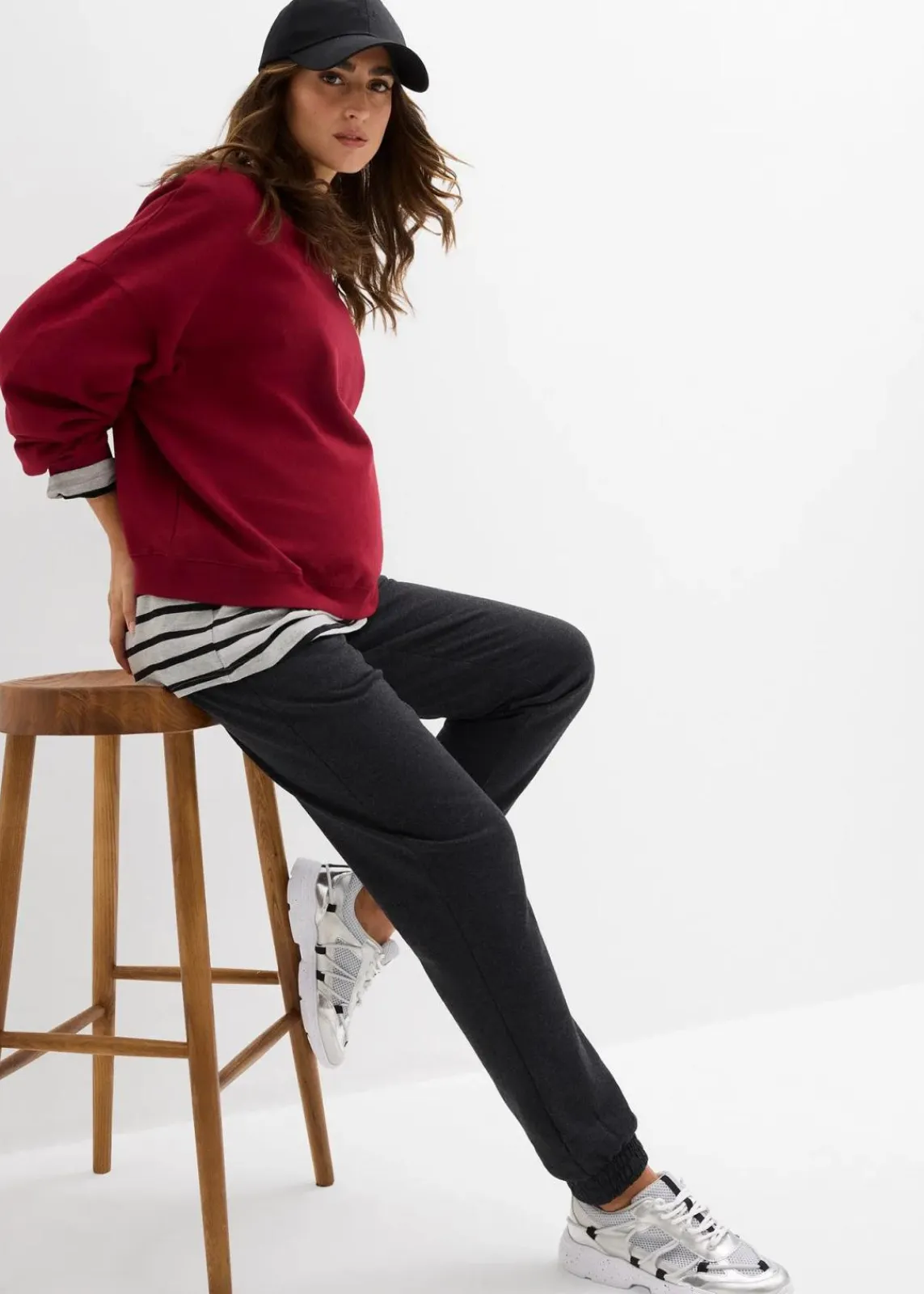 bonprix Umstandsmode^Umstands-Jogginghose mit Bequembund aus weichem Baumwoll-Mix anthrazit meliert