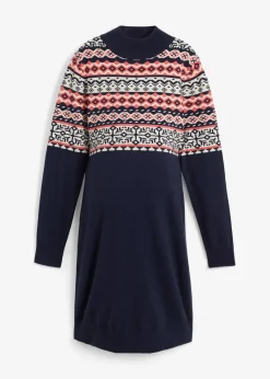bonprix Bekleidung·Blazer|Umstandsmode^Umstandskleid aus Strick dunkelblau norwegermuster
