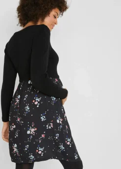 bonprix Bekleidung·Blazer|Nachhaltigere Materialien^Umstandskleid aus Strick und Viskose schwarz geblümt