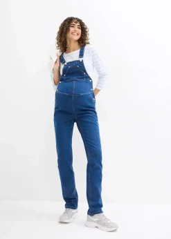 bonprix Bekleidung·Blazer|Umstandsmode^Umstandslatzhose mit verstellbarer Bauchweite, Straight Leg blau denim