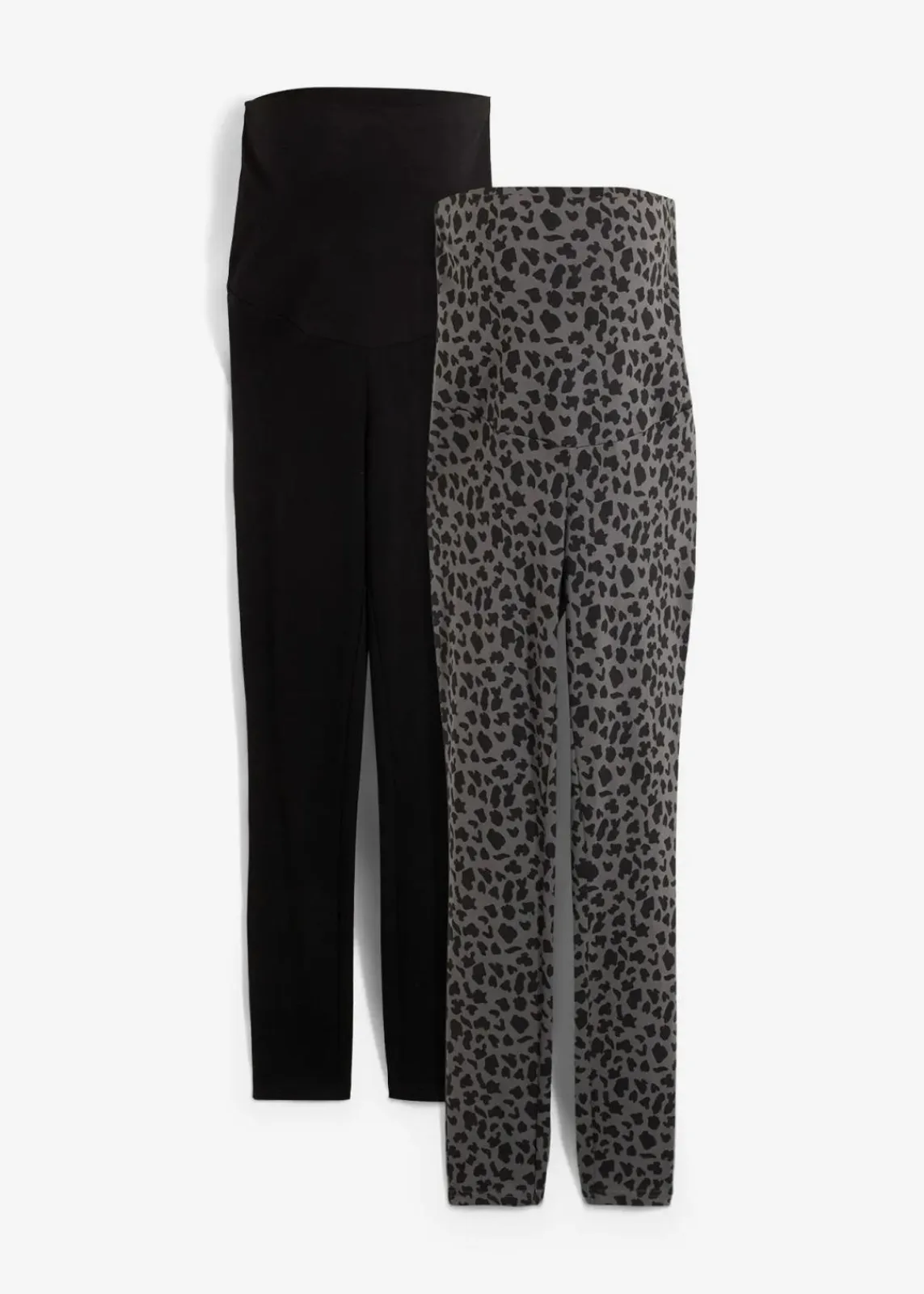 bonprix Umstandsmode|Nachhaltigere Materialien^Umstandsleggings aus Bio-Baumwolle (2er Pack) schwarz+rauchgrau leo bedruckt