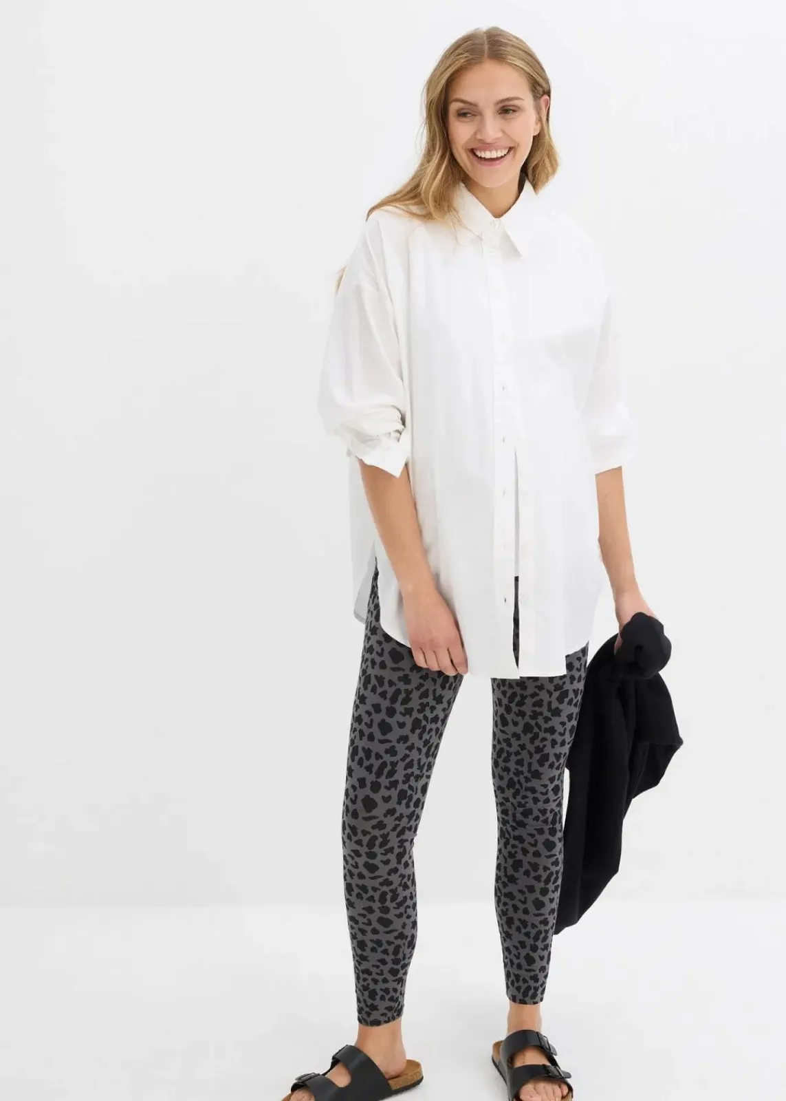 bonprix Umstandsmode|Nachhaltigere Materialien^Umstandsleggings aus Bio-Baumwolle (2er Pack) schwarz+rauchgrau leo bedruckt