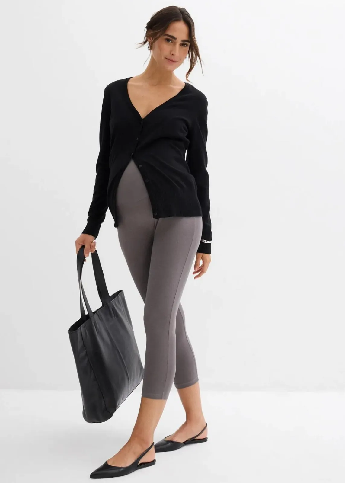 bonprix Umstandsmode|Bekleidung·Blazer^Umstands-Leggings in Capri-Länge (2er Pack) schwarz/rauchgrau
