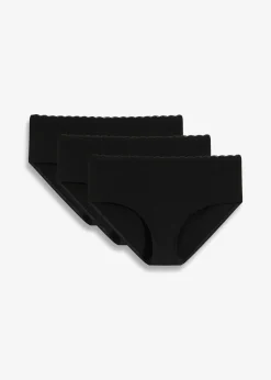 bonprix Umstandsmode|Höschen^Umstandspanty mit Bio-Baumwolle und Spitze (3er Pack) 3x schwarz
