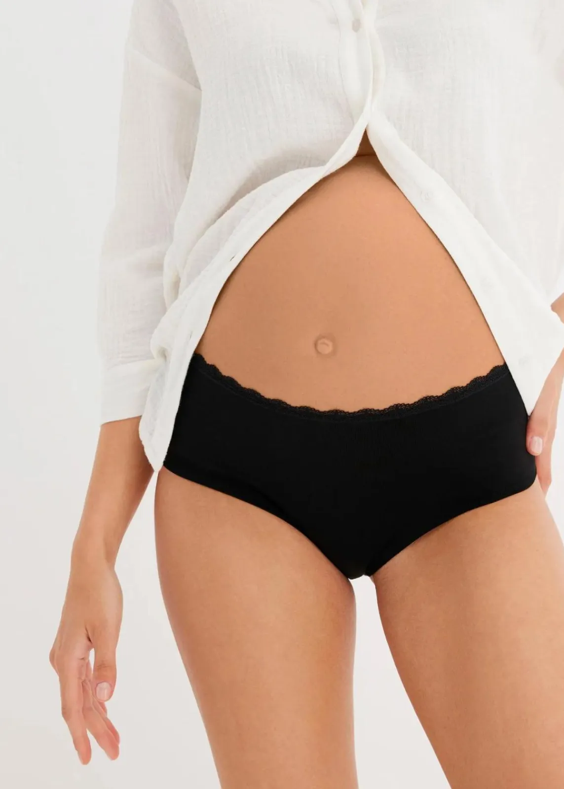 bonprix Umstandsmode|Höschen^Umstandspanty mit Bio-Baumwolle und Spitze (3er Pack) 3x schwarz